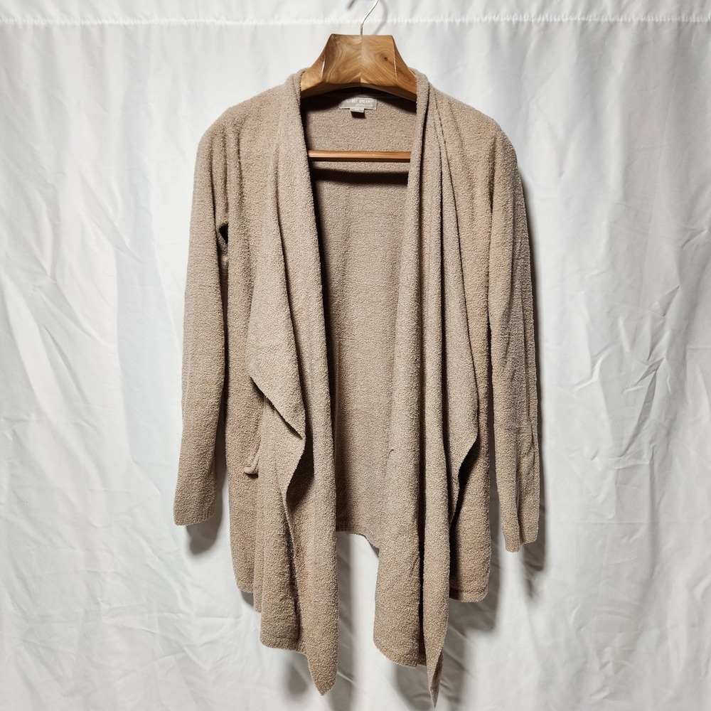Barefoot Dreams CozyChic Lite Island Wrap cardigan Taupe Tan Pockets S/M #903